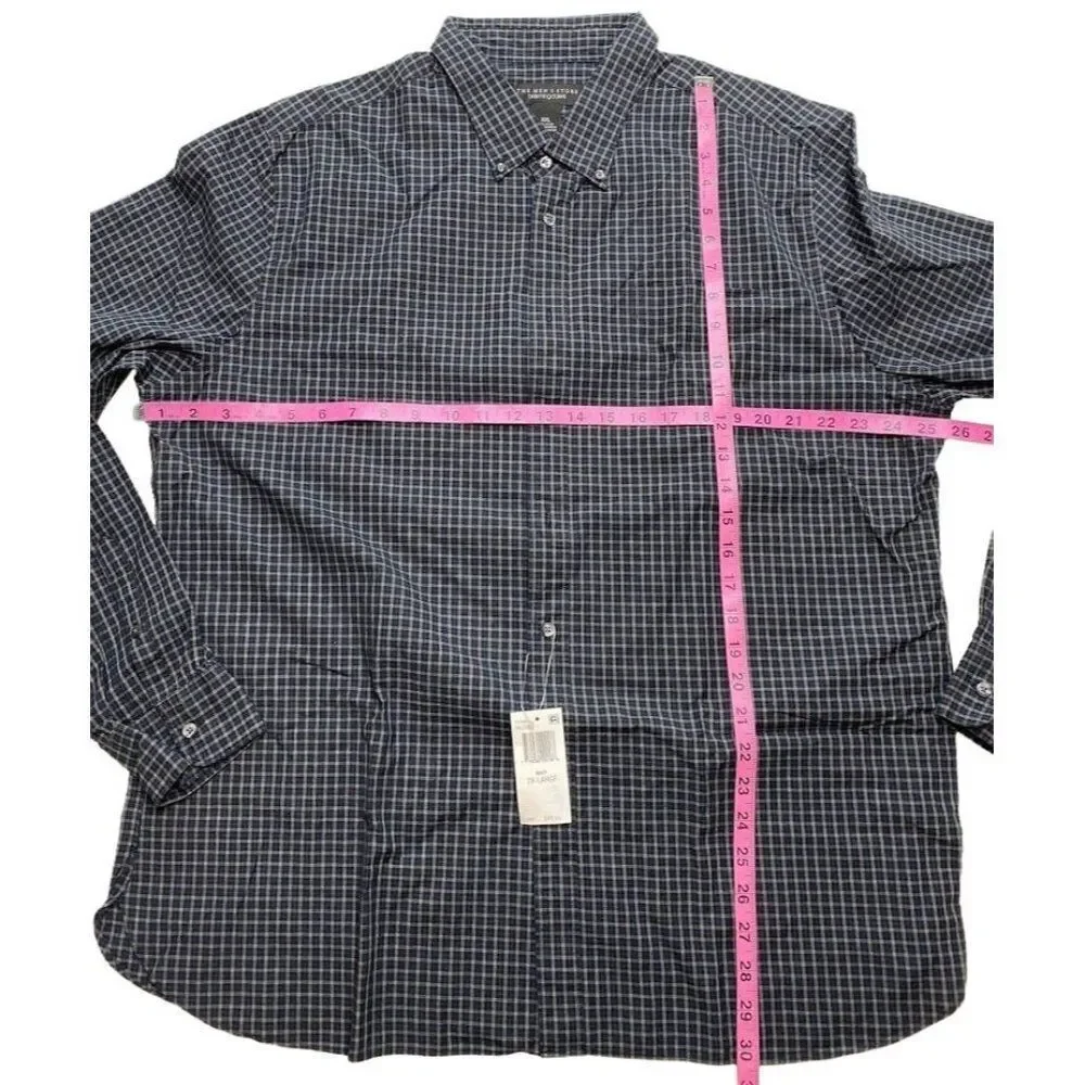 The Men's Store Button Down Shirt Men's 2XL‎ XXL Navy Gray Blue Plaid Collar NEW